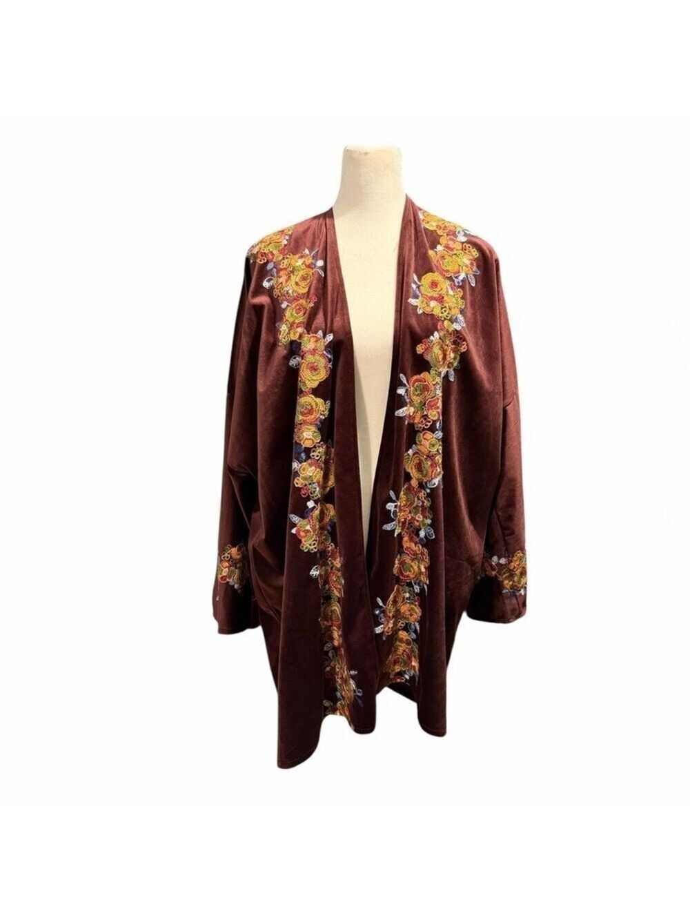 Embroidered Floral Velvet Kimono Cottagecore Boho Fairycore Oversized NWOT